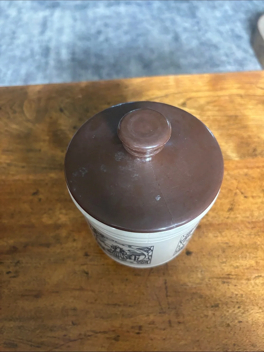 Vintage Beige Brown Tea Canister Classic Kitchen Storage Mid Century Modern